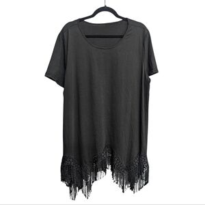 Black Fringe Tassels Asymmetrical Top Plus Size 2X